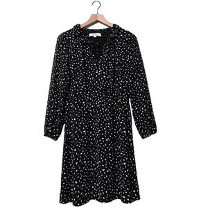 LOFT Ann Taylor Black Fit & Flare Dress White Print/Size: 6P